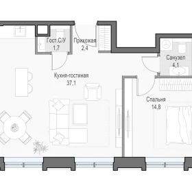 Планировка 2S-комн. кв.