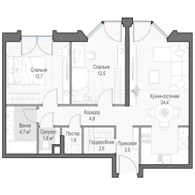 Планировка 2L-комн. кв.