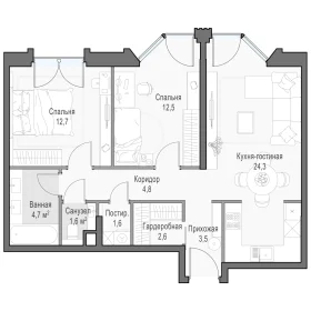 Планировка 2L-комн. кв.