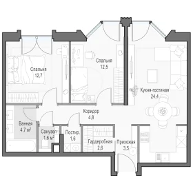 Планировка 2L-комн. кв.