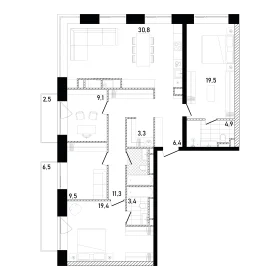 Планировка 3-комн. кв.