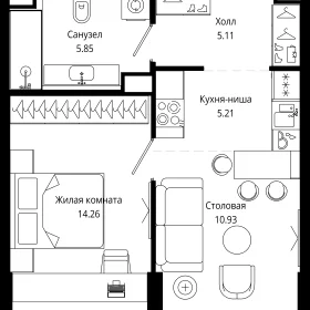 Планировка 1-комн. кв.