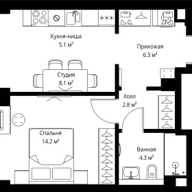 Планировка 1-комн. кв.