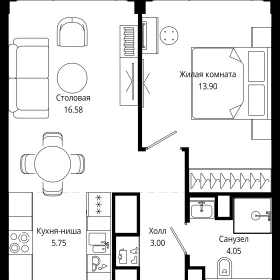 Планировка 1-комн. кв.