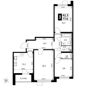 Планировка 3-комн. кв.