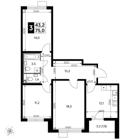 Планировка 3-комн. кв.