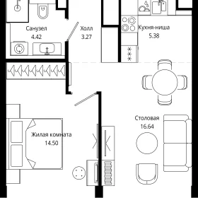 Планировка 1-комн. кв.