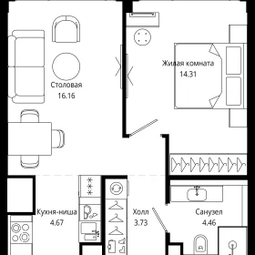 Планировка 1-комн. кв.