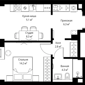 Планировка 1-комн. кв.