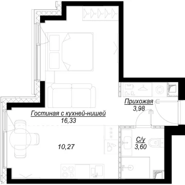 Планировка студии 34.2 м² в ЖК Hide (Хайд)