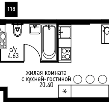 Планировка Студи-комнатной квартиры 29.58 м² в ЖК Инноватор