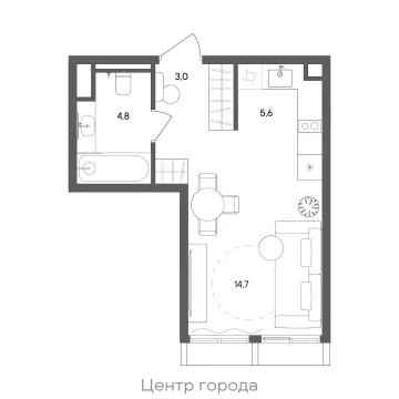 Планировка 1-комнатной квартиры 28.1 м² в ЖК "СТОУН Сокольники"