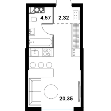 Планировка Студи-комнатной квартиры 27.59 м² в ЖК Инноватор