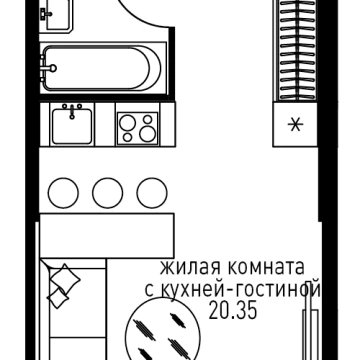 Планировка Студи-комнатной квартиры 27.18 м² в ЖК Инноватор