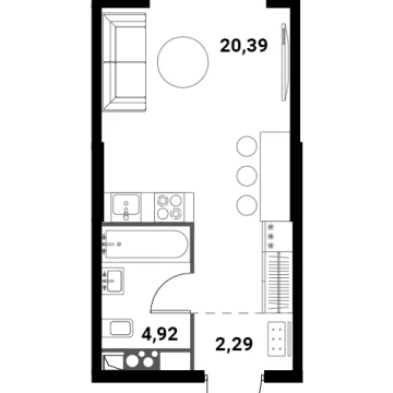 Планировка Студи-комнатной квартиры 27.6 м² в ЖК Инноватор