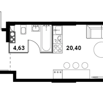 Планировка Студи-комнатной квартиры 29.58 м² в ЖК Инноватор