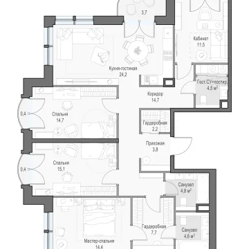 Планировка 4L-комнатной квартиры 125.07 м² в Дом Достижение