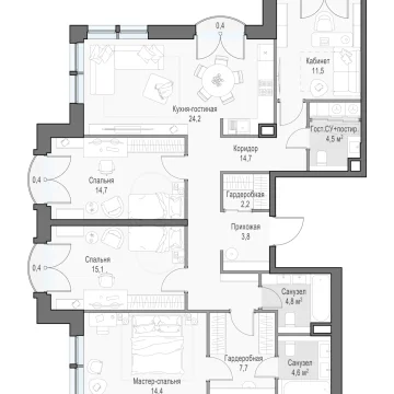 Планировка 4L-комнатной квартиры 124.05 м² в Дом Достижение