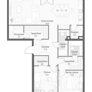 Планировка 3XL-комнатной квартиры 110.56 м² в Дом Достижение