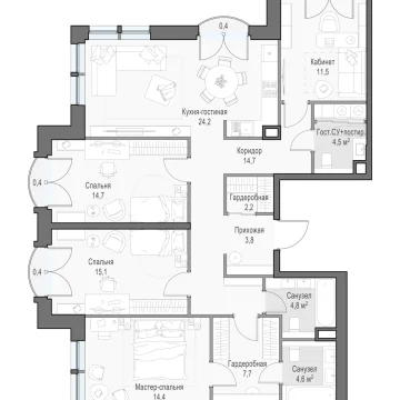 Планировка 4L-комнатной квартиры 124.05 м² в Дом Достижение