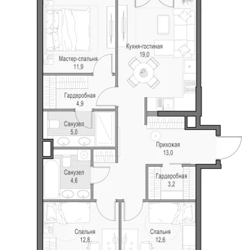 Планировка 3M-комнатной квартиры 89.27 м² в Дом Достижение