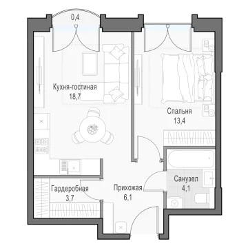 Планировка 1L-комнатной квартиры 46.88 м² в Дом Достижение