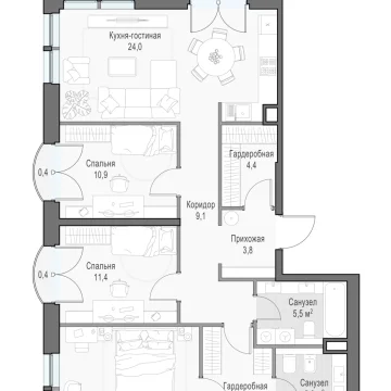 Планировка 3L-комнатной квартиры 98.08 м² в Дом Достижение