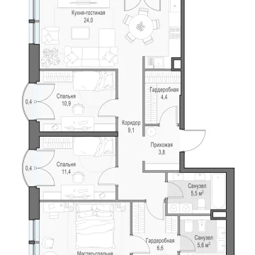 Планировка 3L-комнатной квартиры 97.06 м² в Дом Достижение