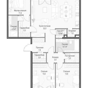 Планировка 3XL-комнатной квартиры 110.13 м² в Дом Достижение