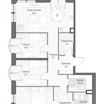 Планировка 3L-комнатной квартиры 98.08 м² в Дом Достижение