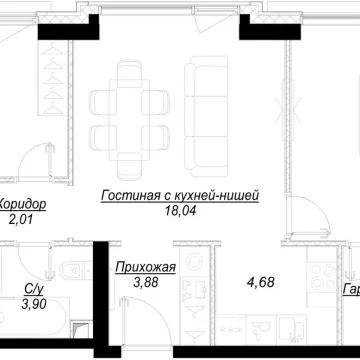 Планировка 2-комнатной квартиры 65.5 м² в ЖК Hide (Хайд)