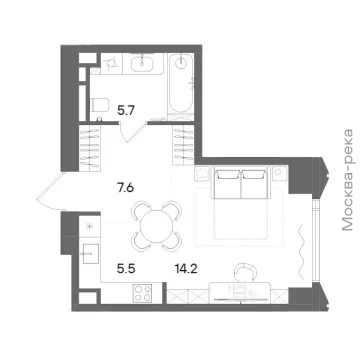 Планировка 1-комнатной квартиры 33.1 м² в ЖК СТОУН Блик