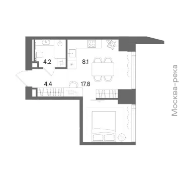 Планировка 1-комнатной квартиры 34.8 м² в ЖК СТОУН Блик
