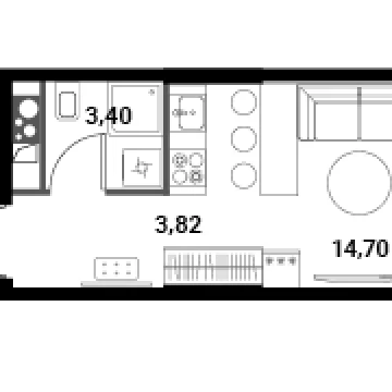 Планировка Студи-комнатной квартиры 22.49 м² в ЖК Инноватор