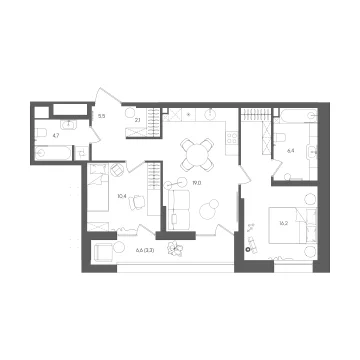 Планировка 2-комнатной квартиры 67.6 м² в ЖК СТОУН Райз