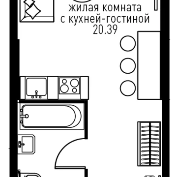 Планировка Студи-комнатной квартиры 27.92 м² в ЖК Инноватор
