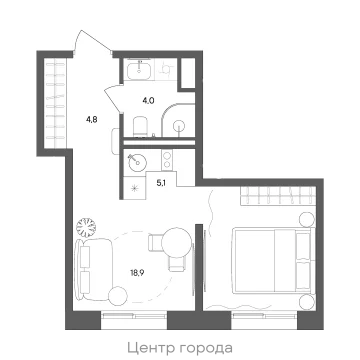 Планировка 1-комнатной квартиры 32.8 м² в ЖК "СТОУН Сокольники"