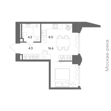 Планировка 1-комнатной квартиры 33.2 м² в ЖК СТОУН Блик
