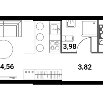 Планировка Студи-комнатной квартиры 22.36 м² в ЖК Инноватор