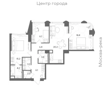 Планировка 3-комнатной квартиры 89.1 м² в ЖК СТОУН Блик
