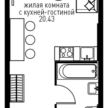 Планировка Студи-комнатной квартиры 27.9 м² в ЖК Инноватор