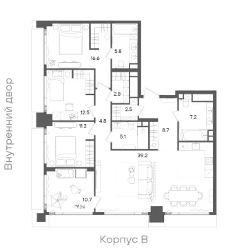Планировка 4-комнатной квартиры 127.1 м² в ЖК «СТОУН Грэйн»