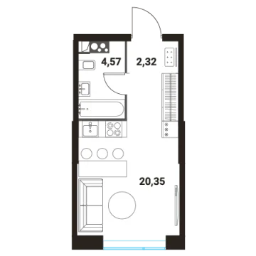 Планировка Студи-комнатной квартиры 27.59 м² в ЖК Инноватор