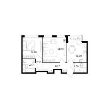Планировка 2-комнатной квартиры 61.4 м² в ЖК Филатов Луг
