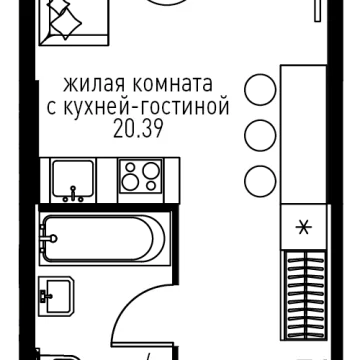 Планировка Студи-комнатной квартиры 27.6 м² в ЖК Инноватор