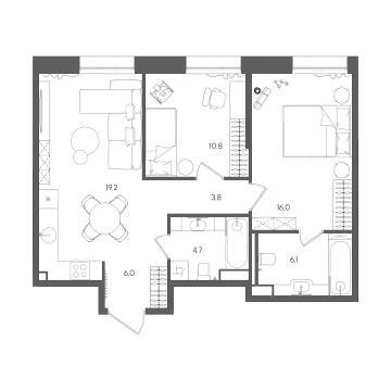 Планировка 2-комнатной квартиры 66.6 м² в ЖК СТОУН Райз