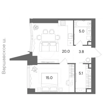 Планировка 1-комнатной квартиры 48.7 м² в ЖК СТОУН Блик