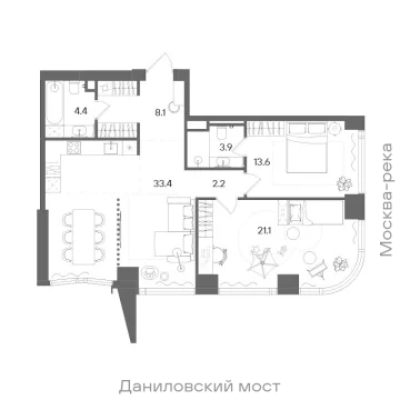 Планировка 2-комнатной квартиры 86.7 м² в ЖК СТОУН Блик