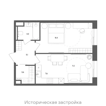 Планировка 1-комнатной квартиры 50.1 м² в ЖК "СТОУН Сокольники"