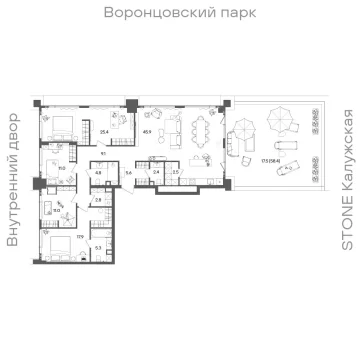 Планировка 4-комнатной квартиры 161.1 м² в ЖК «СТОУН Грэйн»